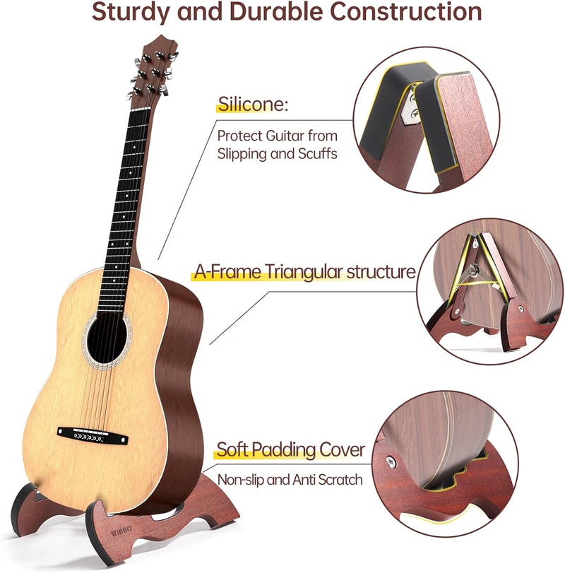 Wingo حامل جيتار خشبي، حامل أرضي خشبي قابل للطي على شكل حرف A للجيتارات الصوتية والكهربائية والكلاسيكية مع مطاط غير قابل للانزلاق، مجمع بالكامل. - Image 3
